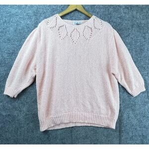 Vintage Loh Sweater Womens XL 42 Pink Crochet Soft Girl Cozy Chic Cottagecore